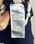 GAP 100% Cotton Navy Cream Striped Polo V - Neck Thick Knit Oversized Sweater