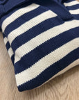 GAP 100% Cotton Navy Cream Striped Polo V - Neck Thick Knit Oversized Sweater