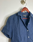 Tommy Bahama 100% Linen Navy Blue Short Sleeve Collared Button Down Top