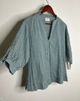 MIRTH 100% Cotton Green Gingham Short Sleeve Oversized Tunic Blouse