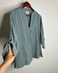 MIRTH 100% Cotton Green Gingham Short Sleeve Oversized Tunic Blouse