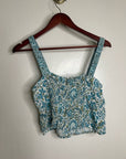 Rachel Zoe 100% Linen Blue Paisley Peacock Print Button Down Tank Top