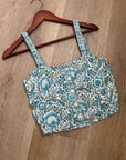 Rachel Zoe 100% Linen Blue Paisley Peacock Print Button Down Tank Top