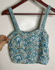 Rachel Zoe 100% Linen Blue Paisley Peacock Print Button Down Tank Top