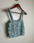 Rachel Zoe 100% Linen Blue Paisley Peacock Print Button Down Tank Top