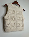 Lucky Brand 100% Cotton Cream Crochet Bobble Knit Sweater Tank Top