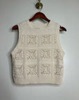 Lucky Brand 100% Cotton Cream Crochet Bobble Knit Sweater Tank Top