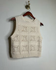 Lucky Brand 100% Cotton Cream Crochet Bobble Knit Sweater Tank Top