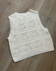 Lucky Brand 100% Cotton Cream Crochet Bobble Knit Sweater Tank Top