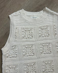 Lucky Brand 100% Cotton Cream Crochet Bobble Knit Sweater Tank Top