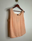 NWT Lafayette 148 100% Linen Salmon Pink Knit Textured Lace Tank Top