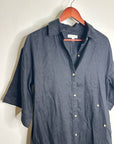 Banana Republic 100% Linen Black Asymmetrical Button Down Shirt Dress