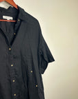Banana Republic 100% Linen Black Asymmetrical Button Down Shirt Dress
