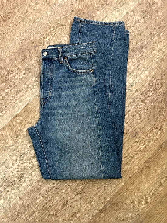 Madewell Madewell 100% Cotton Denim Pieced Barrel - Leg Jean Medium Wash - Denim, Cotton