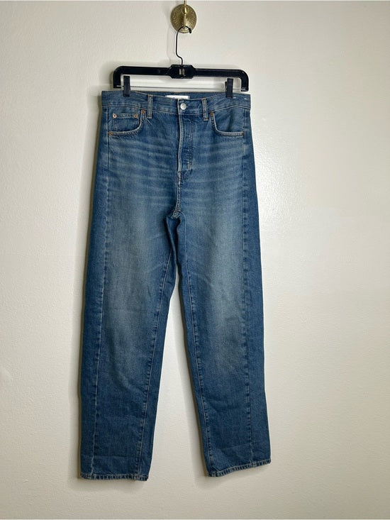Madewell Madewell 100% Cotton Denim Pieced Barrel - Leg Jean Medium Wash - Denim, Cotton