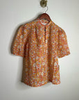 Trovata 100% Cotton Short Sleeve Orange Retro Floral Blouse Top