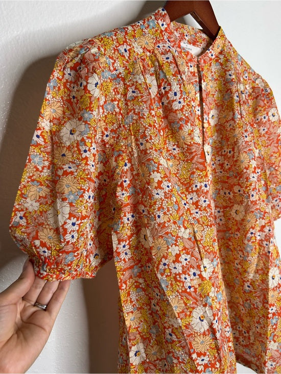 Trovata 100% Cotton Short Sleeve Orange Retro Floral Blouse Top