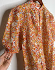 Trovata 100% Cotton Short Sleeve Orange Retro Floral Blouse Top