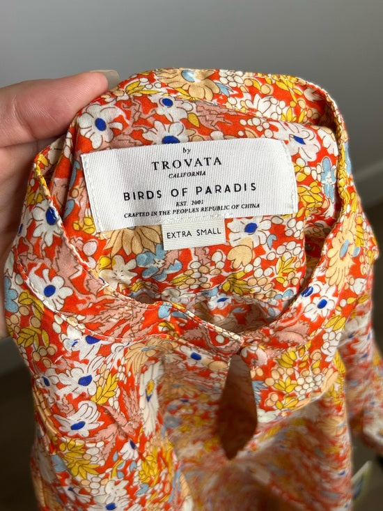 Trovata 100% Cotton Short Sleeve Orange Retro Floral Blouse Top