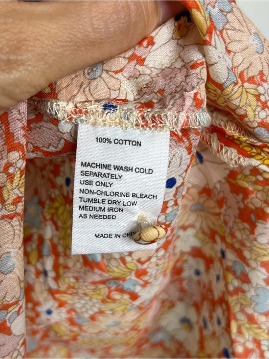 Trovata 100% Cotton Short Sleeve Orange Retro Floral Blouse Top