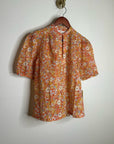 Trovata 100% Cotton Short Sleeve Orange Retro Floral Blouse Top