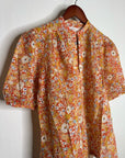 Trovata 100% Cotton Short Sleeve Orange Retro Floral Blouse Top