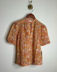 Trovata 100% Cotton Short Sleeve Orange Retro Floral Blouse Top