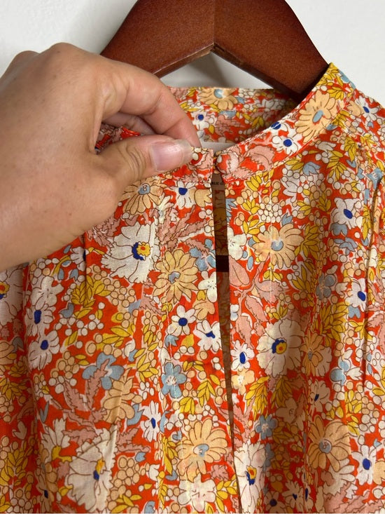 Trovata 100% Cotton Short Sleeve Orange Retro Floral Blouse Top