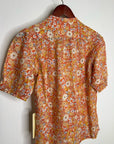 Trovata 100% Cotton Short Sleeve Orange Retro Floral Blouse Top