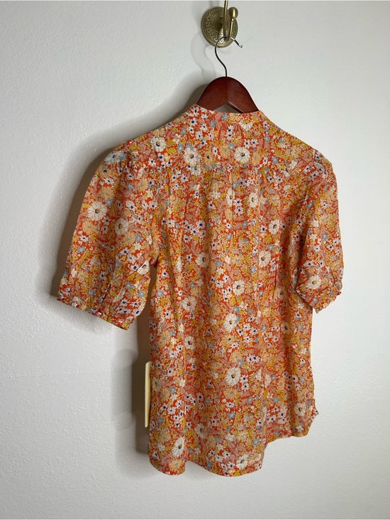 Trovata 100% Cotton Short Sleeve Orange Retro Floral Blouse Top