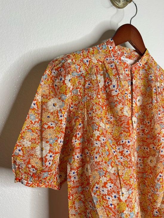 Trovata 100% Cotton Short Sleeve Orange Retro Floral Blouse Top
