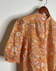 Trovata 100% Cotton Short Sleeve Orange Retro Floral Blouse Top
