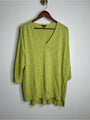 Eileen Fisher Organic Linen Cotton Chartreuse Slouchy V - Neck Knit Tunic Top