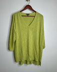 Eileen Fisher Organic Linen Cotton Chartreuse Slouchy V - Neck Knit Tunic Top
