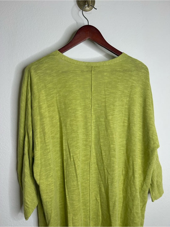 Eileen Fisher Organic Linen Cotton Chartreuse Slouchy V - Neck Knit Tunic Top