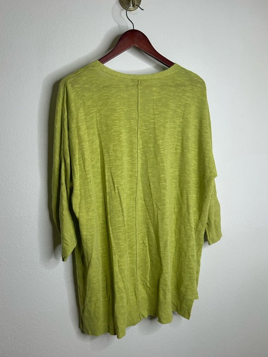 Eileen Fisher Organic Linen Cotton Chartreuse Slouchy V - Neck Knit Tunic Top
