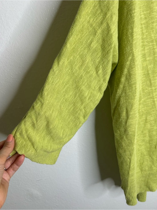 Eileen Fisher Organic Linen Cotton Chartreuse Slouchy V - Neck Knit Tunic Top