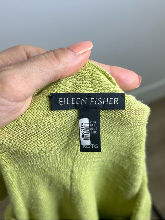 Eileen Fisher Organic Linen Cotton Chartreuse Slouchy V - Neck Knit Tunic Top