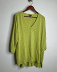 Eileen Fisher Organic Linen Cotton Chartreuse Slouchy V - Neck Knit Tunic Top