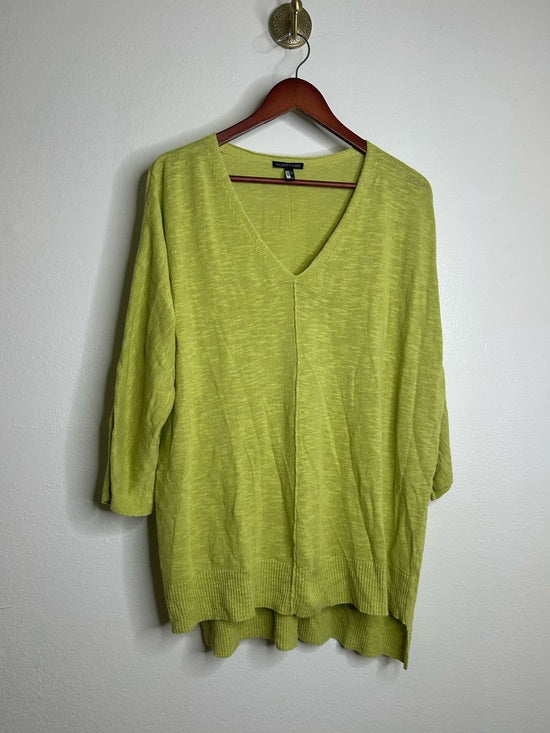 Eileen Fisher Organic Linen Cotton Chartreuse Slouchy V - Neck Knit Tunic Top
