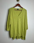 Eileen Fisher Organic Linen Cotton Chartreuse Slouchy V - Neck Knit Tunic Top