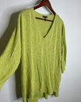 Eileen Fisher Organic Linen Cotton Chartreuse Slouchy V - Neck Knit Tunic Top