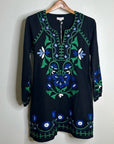 Roller Rabbit Cotton Linen Black Floral Embroidered Dress