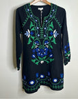 Roller Rabbit Cotton Linen Black Floral Embroidered Dress