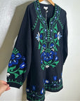 Roller Rabbit Cotton Linen Black Floral Embroidered Dress