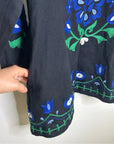 Roller Rabbit Cotton Linen Black Floral Embroidered Dress