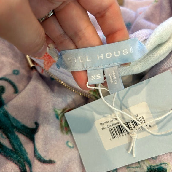 Hill House 100% Cotton The Allie Zip Up Terrycloth Hoodie in Sea Creatures