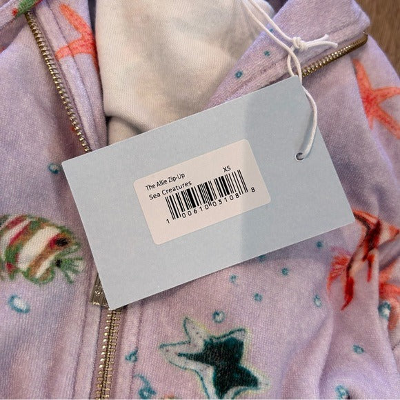 Hill House 100% Cotton The Allie Zip Up Terrycloth Hoodie in Sea Creatures
