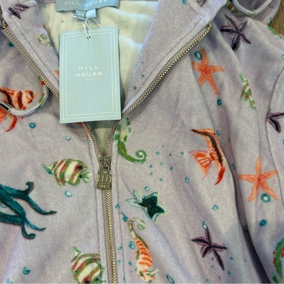 Hill House 100% Cotton The Allie Zip Up Terrycloth Hoodie in Sea Creatures