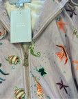 Hill House 100% Cotton The Allie Zip Up Terrycloth Hoodie in Sea Creatures